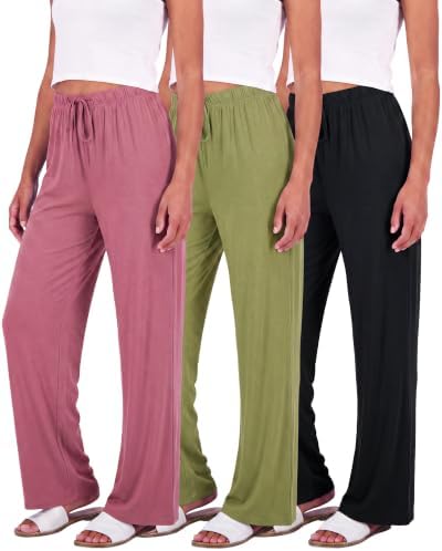 3 Pack Women's Palazzo Pants Wide Leg Adaptive Pajama Bottoms Lounge Casual by RealEssentials