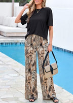 PRETTYGARDEN Women‘s Summer 2 Piece Sets Short Sleeve Tops Beach Boho Pants - Image 2