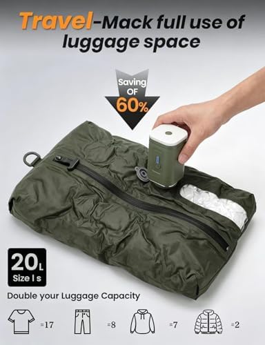 Vacuum Seal Bags 18L 10+2 Pack with Pump, Travel Green - Image 4