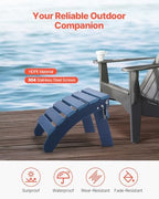 VEVOR Adirondack Ottoman, 18.7L x 18.9W x 13.8H Inch HDPE Plastic Folding Adirondack Ottoman, Weather-Resistant Foot Rest for Adirondack Chair, Widely Used for Outside Porch Pool Lawn Backyard, Blue - Image 2