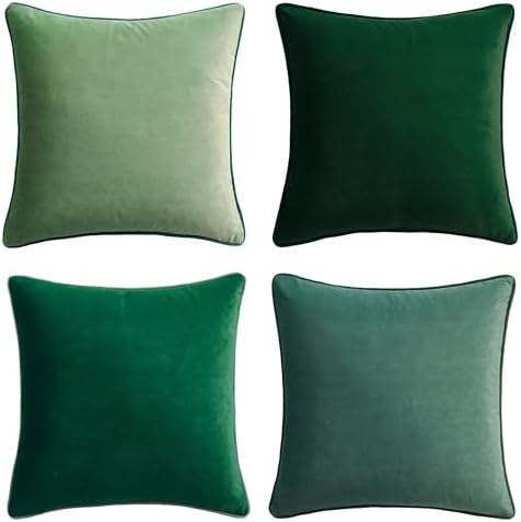 MONDAY MOOSE Decorative Throw Pillow Covers Cushion Cases, Set of 4 Soft Velvet Modern Double-Sided Designs, Mix and Match for Home Decor, Pillow Inserts Not Included (16x16 inch, Sage/Dark Green) by MondayMoose