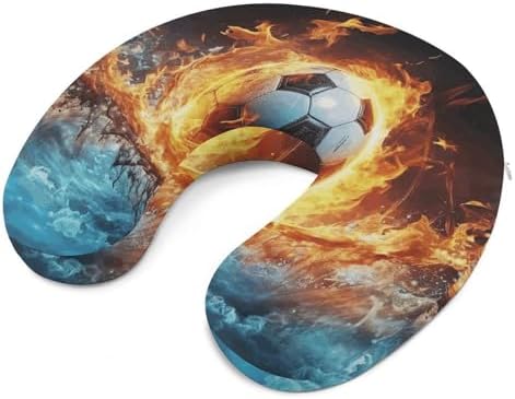 U Shape Travel Pillow Football in Fire and Water Portable Neck Pillows Memory Foam Head and Neck Support Headrest Pillow for Airplane Sleeping - Image 6