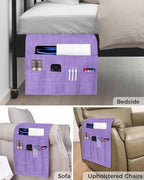 Sofa Armrest Organizer Bedside Caddy, Lavender Burlap Texture Non Slip Couch Remote Control Holder for Recliner, Farmhouse Vintage Lavender Armchair Caddy with Pocket for Magazine, Phone, 19.7"x35" - Image 5