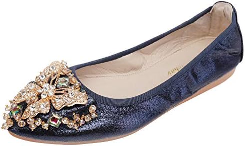 VYKF Womens Ballet Flats Foldable Rhinestone Pointed Toe Wedding Shoes Comfortable Slip on Flat Shoe - Image 4