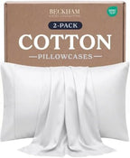 Beckham Hotel Collection Pillowcases King Size Set of 2, Cool Touch Cotton Sateen Fabric, 500TC, Silky Smooth & Soft, Open End, White by Unknown
