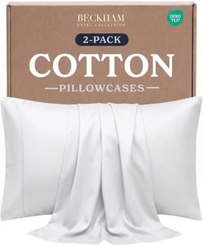 Beckham Hotel Collection Pillowcases King Size Set of 2, Cool Touch Cotton Sateen Fabric, 500TC, Silky Smooth & Soft, Open End, White by Unknown