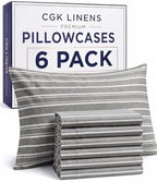 Queen Pillow Cases - 6 Pack Pillowcase Covers - 20" x 30" (Grey Stripes) by CGKUnlimited