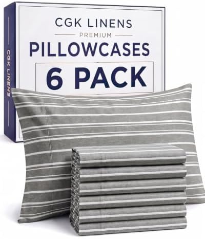 King Standard Pillow Cases - 6 Pack Pillowcases, 20" x 36" - Grey Stripes by CGKUnlimited