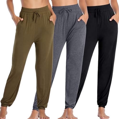Envlon Women's Yoga Pants with Pockets Comfy Stretch Loose Wide Leg Casual Pants Breathable Running Workout Lounge Pants by Envlon
