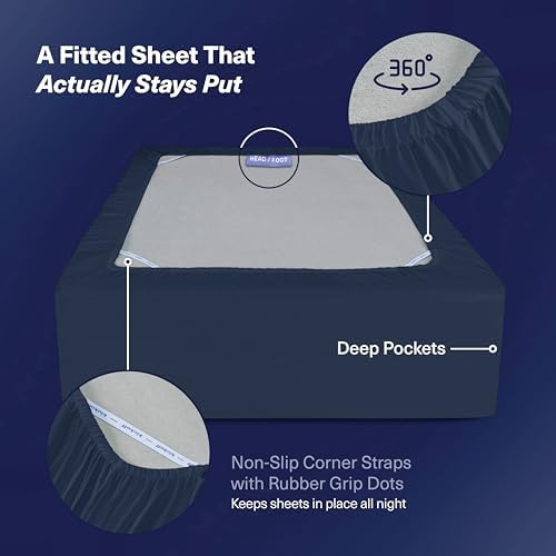 Kickoff Viscose Bamboo Sheets Queen Size 4-pc 100% Organic Bamboo Viscose Bed Cooling Sheets Queen Size Set Cool Bedding for hot Sleepers Sheet Set - Gift Ready Packaging (Navy, Q) - Image 5