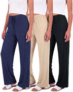 3 Pack Women's Palazzo Pants Wide Leg Adaptive Pajama Bottoms Lounge Casual by RealEssentials
