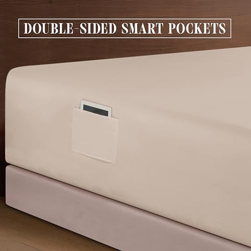 Elegant Comfort 1500 Premium Quality 6-Piece Bed Sheet Set - 18-24 Inch Extra Deep Pocket, Smart Storage Pockets, Wrinkle Free Ultra Soft 6PC Extra Deep Pocket Sheets, Queen, Cream - Image 6