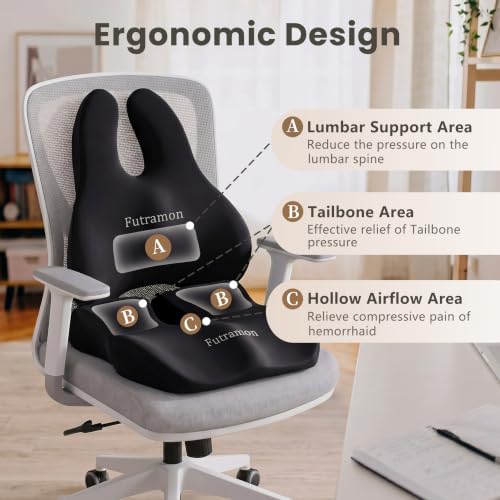 Seat Cushion Lumbar Support Pillow for Office Chair, Car Seat, Desk Chair, Ergonomic Memory Foam Seat Cushion, Office Chair Cushions for Back and Butt, Tailbone & Sciatica Pain Relief Cushion - Image 3