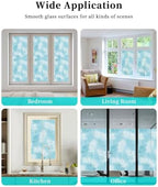 Window Privacy Film Frosted, Blue Botanical Non-Adhesive Static Cling Window Tint, Summer Palm Leaves Foliage Tropical Insulated Windows Frosted Films for Living Room, 35.4 x 78.7 Inches - Image 7