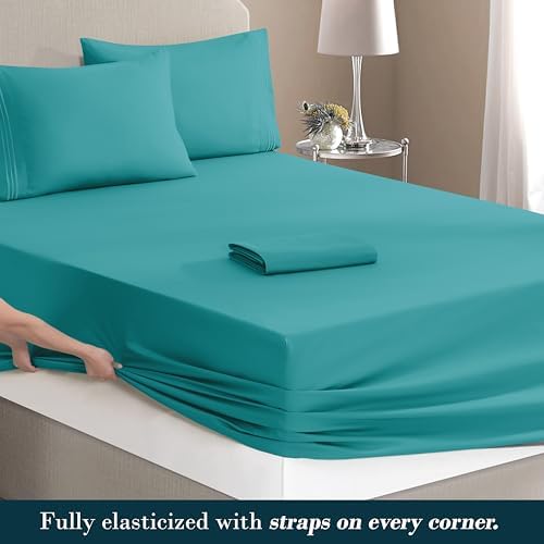 Mocassi Twin XL Size 4-Piece Bed Sheet Set - 1800 Premium Hotel Quality Microfiber 18-24 Inches Extra Deep Pocket Fitted Sheet- Luxury Soft, Breathable, Wrinkle, and Fade Resistant, Teal - Image 4
