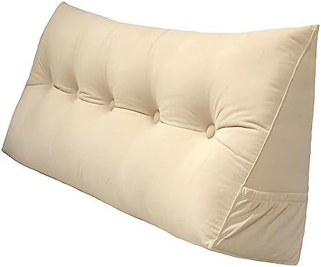 Peachwell Handmade Headboard Pillow-King Size Wedge Support Large Bolster Cushion Headboard Backrest Pillow for Bed Rest with Two Large Side Pockets (Beige, King: 78 x 8 x 20 inches) by PEACHWELL