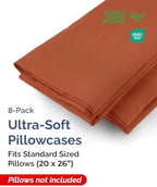 Standard Pillow Cases - 8 Pack Pillowcase Covers - 20" x 26" (Terracotta) - Image 2