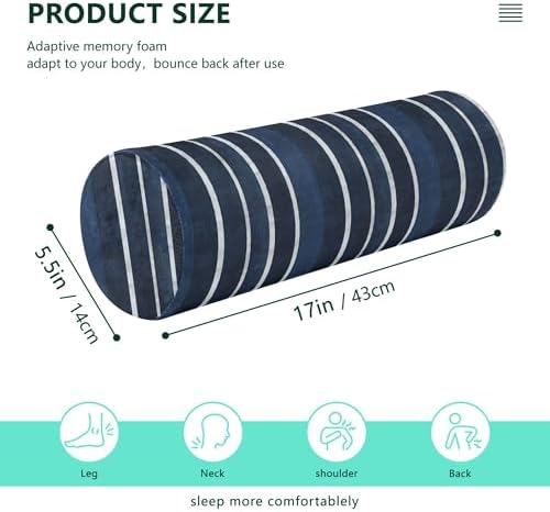 Bolster Pillow Decorative Neck Roll Pillow for Sleeping Round Pillow Inserts Memory Foam Cylinder Pillow Neck Support Darkblue Stripe - Image 3