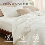 Bedsure Queen Duvet Cover with Fitted Sheet, Double Brushed Bedding, Cream - Image 3