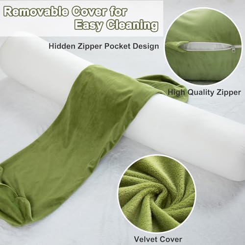 1 MIDDLE ONE Bolster Pillow for Bed, Long Round Body Pillow for Adults with Removable Velvet Cover, Decorative Tube Roll Cylinder Pillow, 35 x 7.87 Inch, Green - Image 4