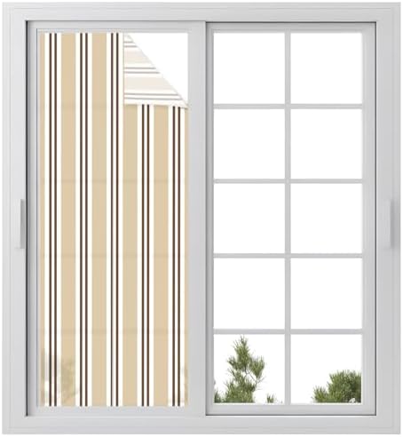 Window Privacy Film Frosted, Beige Striped Static Cling Door Window Covering, Modern Farmhouse Vertical Stripes UV Blocking Windows Film for Office, Hotel, Bedroom, 29.5 x 78.7 Inches by Unknown