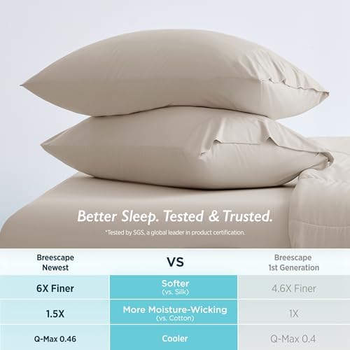 Breescape Cooling Pillow Cases Queen Set of 2, BlendTek™ Cooling Technology for Hot Sleepers & Night Sweats, Silky Soft Cool Pillowcases for Hair & Skin Care, 20" x 30", Beige - Image 4