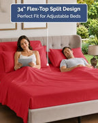 Flex Top Split Head King 6 Piece Sheet Set - Breathable & Cooling - Red - Image 3
