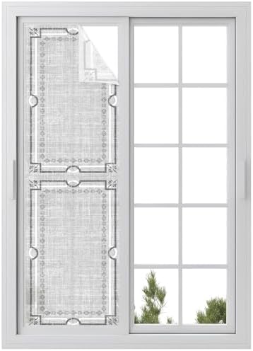 Window Privacy Film Frosted, Gray Botanical Reusable Static Cling Window Tints, Vintage Florals Geometric Minimalist Heat Control Windows Films for Offices, Balcony, 29.5 x 118 Inches by Unknown