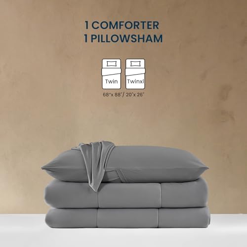 SLEEP ZONE Twin/Twin XL Size Comforter Set, Breathable Jersey Knit Soft Duvet Insert Set 2 Pieces Bedding Sets for Bedroom All Season, Gray - Image 7