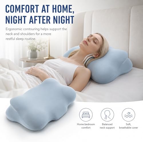 Cloud Neck Pillows for Sleeping, Ergonomic Memory Foam Cervical Align Pillow, Longer Cooling Breathable Neck Support Pillow for Neck Pain Relief, Side Back Stomach Sleepers, Nap Travel - Image 6