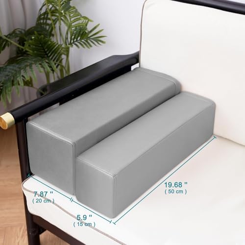 2 Pack Couch Arm Rest Pillow, 8''x8''x20'' Faux Leather Waterproof Cover, High Density Foam Armrest Cushion, Removable & Washable Elbow Support for Sofa, Bed, and Armchair (Medium Grey) - Image 4
