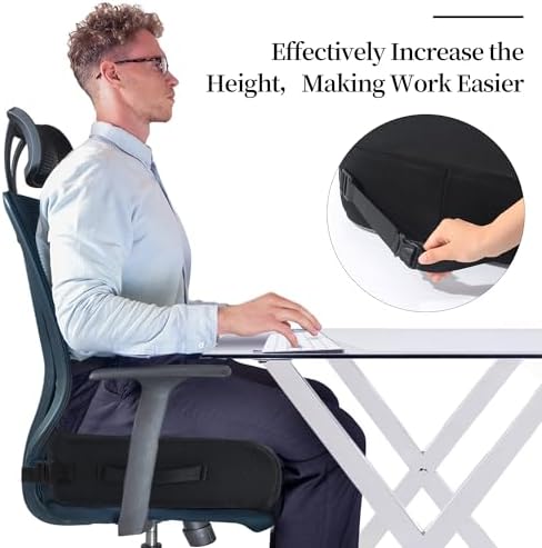 MABOZOO Extra Thick Chair Cushions,Office Chair Booster Seat Cushion to Raise Seat Height for Pain Relief,18 x 16 x 6 inch Non Slip Memory Foam Thick Cushion with Carry Handle（Black） - Image 3