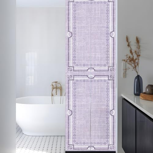 Window Privacy Film Frosted, Lavender Purple Botanical Reusable Static Cling Window Tints, Vintage Florals Geometric Minimalist Heat Control Windows Films for Offices, Balcony, 29.5 x 118 Inches - Image 3