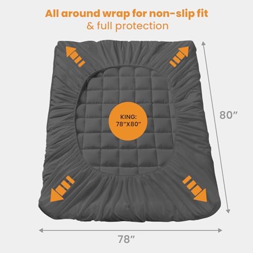 MATBEBY King Size Mattress Pad - Cooling Breathable Mattress Topper, Quilted Fitted Mattress Protector, Pillow Top Mattress Cover with 8-21" Deep Pocket, Machine Washable, Dark Grey, 78x80 Inches - Image 5
