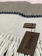 Eikei Merino Wool Throw Blanket Geo Wide Stripe Pattern Fringe Trim Soft Woolen Afghan Style Lightweight Machine Washable Cabana Stripes Scandi Style (Taupe and Pink, 55Wx78L) - Image 4