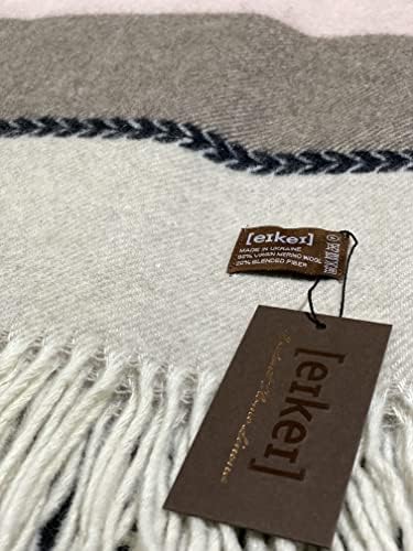 Eikei Merino Wool Throw Blanket Geo Wide Stripe Pattern Fringe Trim Soft Woolen Afghan Style Lightweight Machine Washable Cabana Stripes Scandi Style (Taupe and Pink, 55Wx78L) - Image 4