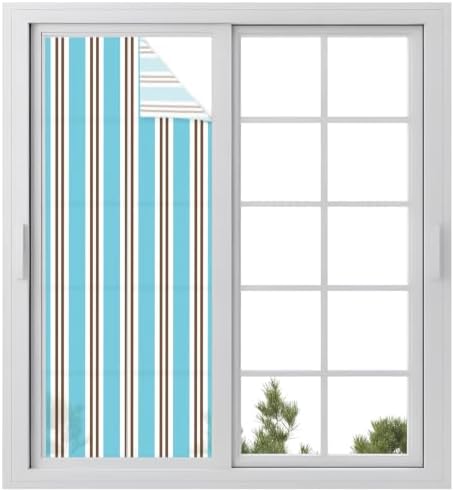 Window Privacy Film Frosted, Blue Brown Striped Static Cling Door Window Covering, Modern Farmhouse Vertical Stripes UV Blocking Windows Film for Office, Hotel, Bedroom, 29.5 x 78.7 Inches by Unknown
