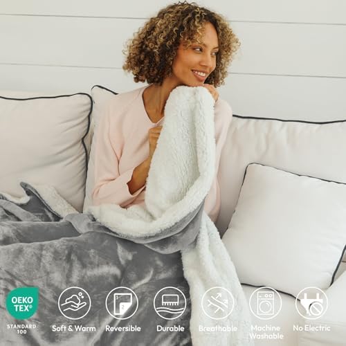NANPIPER Sherpa Blanket Twin Size for Couch, Warm and Lightweight Throw, Soft Fuzzy Plush Fleece for Winter, Lunar Rock Grey 60x80 Inches - Image 2