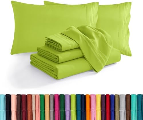 Elegant Comfort Luxury Soft 1500 Premium Hotel Quality Microfiber Wrinkle and Fade Resistant Cozy 6-Piece Bedding Set, Easy All Around Elastic Fitted Sheet, Deep Pocket, Queen, Lime by ELEGANTCOMFORT