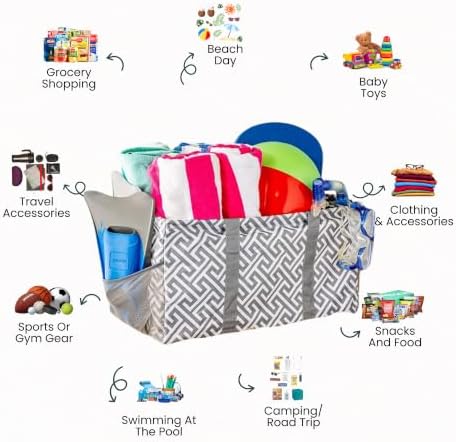 Extra Large Utility Tote Bag - Oversized Collapsible Beach Bag - Geo Gray - Image 3