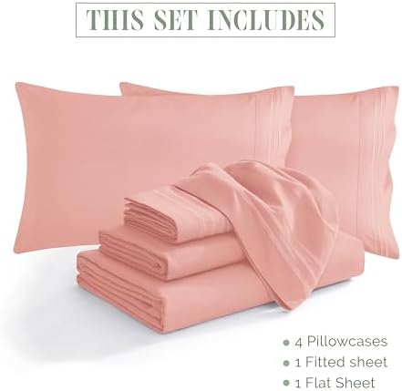 Elegant Comfort 1500 Premium Quality 6-Piece Bed Sheet Set - 18-24 Inch Extra Deep Pocket, Smart Storage Pockets, Wrinkle Free Ultra Soft 6PC Extra Deep Pocket Sheets, Full, Dusty Rose - Image 4
