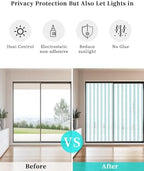 Window Privacy Film Frosted, Teal Blue Stripes Non-Adhesive Static Cling Window Tint, Modern Vertical Striped Minimalist Insulated Windows Frosted Films for Living Room, 35.4 x 78.7 Inches - Image 6