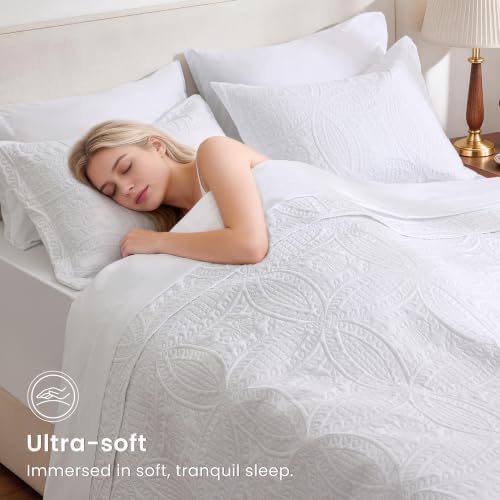 Love's cabin Queen Quilt Set White, Bed in a Bag Queen Size Bedding 7 Pieces, Ultrasonic Embossed Coin Pattern Comforter, Lightweight Bedspreads for All Seasons Quilt with Sheets, Pillowcases & Shams - Image 6