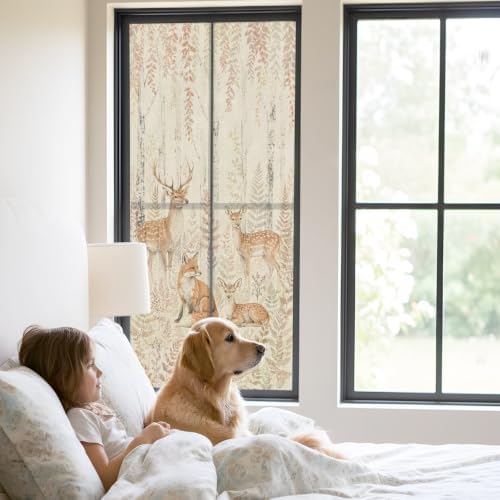 Window Privacy Film Frosted, Thanksgiving Fall Static Cling Door Window Covering, Farmhouse Deer Fox Orange Leaves Vines UV Blocking Windows Film for Office, Hotel, Bedroom, 29.5 x 78.7 Inches - Image 2