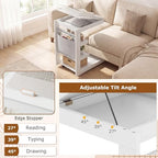 Giantex C-Shaped End Table with Wheels, Set of 2 Wood Rolling Side Table w/Adjustable Desktop, Edge Stopper, Side Pocket & 3 Storage Shelves, Sofa Couch Bedside TV Tray for Living Room Bedroom (White) - Image 4