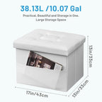 Bsketa Storage Ottoman Bench,17 Inch Folding Leather Foot Rest Stool, White - Image 3