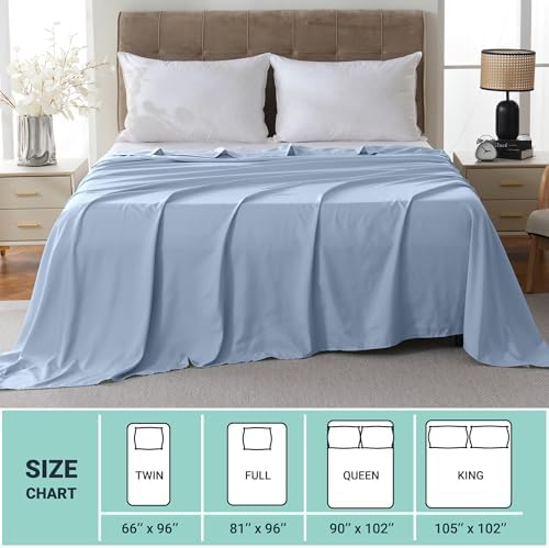 ZPECC King Flat Sheets Only Light Blue 6 Pack, Color-Coded Hem Threads - Image 5