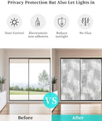 Window Privacy Film Frosted, Grey Botanical Non-Adhesive Static Cling Window Tint, Summer Palm Leaves Foliage Tropical Insulated Windows Frosted Films for Living Room, 35.4 x 78.7 Inches - Image 6