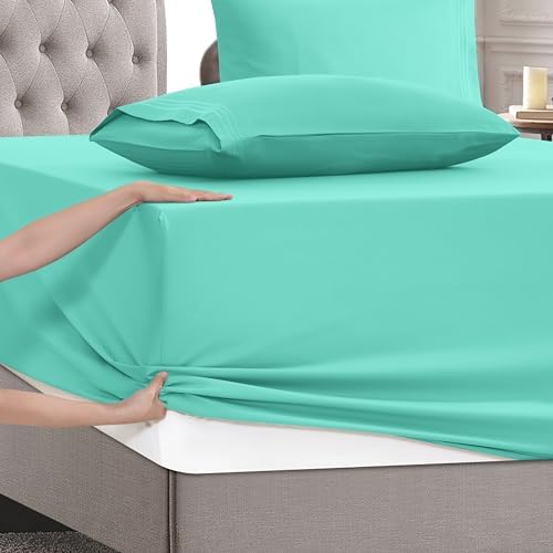 Mocassi Twin XL Size 4-Piece Bed Sheet Set - 1800 Premium Hotel Quality Microfiber 18-24 Inches Extra Deep Pocket Fitted Sheet- Luxury Soft, Breathable, Wrinkle, and Fade Resistant, Paradise Teal - Image 5