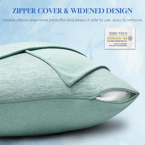 CHOSHOME Cooling Pillow Cases Zipper Pillow Covers Q-Max > 0.45 Zippered Pillowcases for Hot Sleepers, Soft, Breathable, Skin-Friendly, 4 Pack (Queen, 20"x30", Green) - Image 5